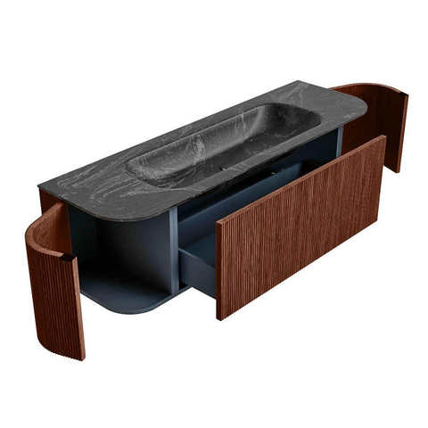Mondiaz KURVE-DLUX Ensemble de meuble de salle de bains - 150x46x40cm - 1 tiroir - 2 portes - lavabo solid surface - central - sans trou de robinet - Ruby SW1416041