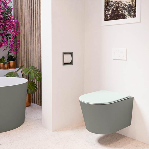 Mondiaz LAVIE WC suspendu – sans bride – 36 x 53 cm – avec abattant softclose – Smoke (brun clair), abattant Greey (vert clair/gris) SW1208628