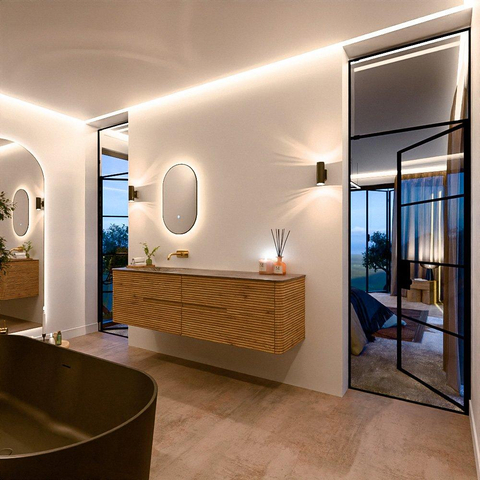 Mondiaz CIRO-DLUX Ensemble de meubles de salle de bains - 180x45x50cm - lavabo Solid surface Oza - 1 vasque à gauche - sans trous de robinet - 4 tiroirs - Chêne SW1531173