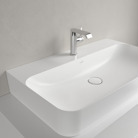 Villeroy & Boch finion wastafel onderzijde - geslepen - 1 kraangat - 80x47cm CeramicPlus - met verdekte overloop - Stone White (mat wit) SW209556