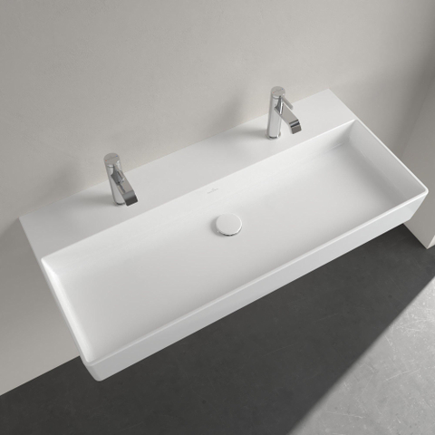 Villeroy & Boch memento 2.0 wastafel - voor handdoekhouders - 100x47cm - zonder overloop - 2 kraangaten - White Alpine (glans wit) SW358438