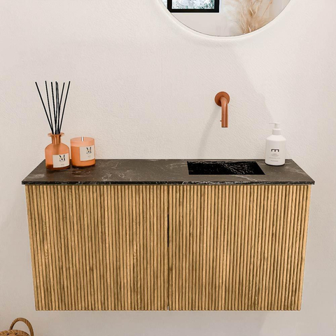 Mondiaz JOYA-DLUX 80cm toiletmeubel - kleur Oak - Wastafel FAYE positie Rechts Zonder kraangat kleur Lava. SW1422043