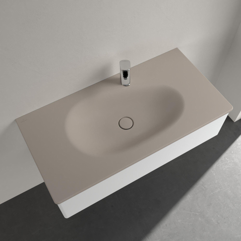 Villeroy & Boch Antao meubelwastafel - 100x50cm - 1 kraangat - zonder overloop CeramicPlus - mat almond (beige) SW917884