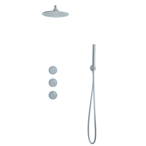 Fortifura Nebbio Regendoucheset - inbouwkraan - inbouwdeel - wandaansluitbocht- - doucheslang metaal - staafhanddouche - 35cm - wandarm - 30cm ronde hoofddouche - PVD - geborsteld RVS SW1237963