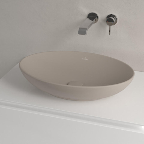 Villeroy & Boch Loop & Friends opzetwastafel - 56x38cm - zonder kraangat - met overloop CeramicPlus - mat almond (beige) SW644146