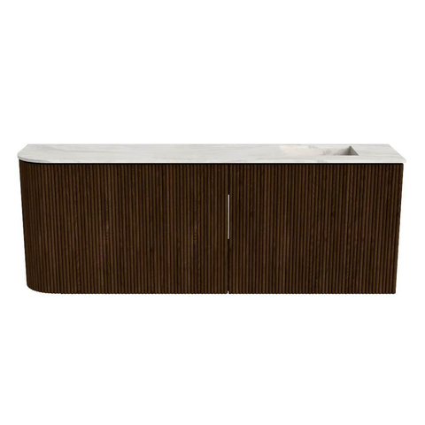 Mondiaz JOYA-DLUX 111.6cm toiletmeubel - ronding links kleur Walnut - Wastafel FAYE positie Rechts Zonder kraangat kleur Ostra. SW1422648