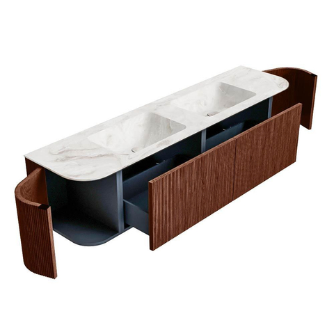Mondiaz KURVE-DLUX Badkamermeubelset - 180x46x40cm - 2 lade - 2 deuren - wastafel solid surface - dubbel - 2 kraangaten - Ruby SW1415687