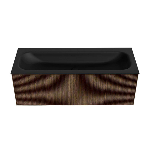MONDIAZ KURVE 120cm badmeubel kleur Walnut met 1 lade. Wastafel BIG LARGE midden zonder kraangat Urban. SW1138508