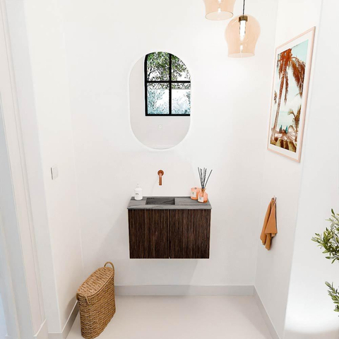 Mondiaz JOYA-DLUX 60cm toiletmeubel - kleur Walnut - Wastafel FAYE positie Links Zonder kraangat kleur Sombra. SW1424719