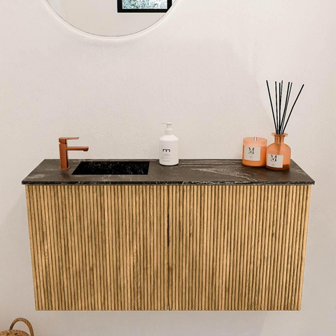 Mondiaz JOYA-DLUX Meuble de salle de bains - 80cm - couleur Chêne - Vasque FAYE position Gauche 1 trou de robinet couleur Lava SW1422060