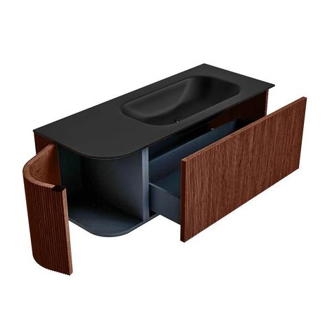 Mondiaz KURVE Ensemble de meuble de salle de bains - 115x46x40cm - 1 tiroir - 1 porte - lavabo solid surface - droit - sans trou de robinet - Ruby SW1415427