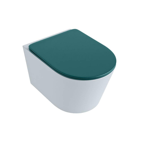 Mondiaz LAVIE hangtoilet – spoelrandloos – 36 x 53 cm – met softclose zitting – Clay (lichtblauw/grijs), zitting Smag (groen) SW1208711