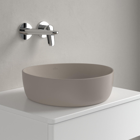 Villeroy & Boch Antao Opzetwastafel - 40x39.5x14.6cm CeramicPlus - zonder overloop - mat almond (beige) SW925796