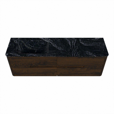 Mondiaz CIRO-DLUX Badkamermeubelset - 160x45x50cm - Solid surface wastafel Lava - 1 wasbak Links - zonder kraangaten - 4 lades - Walnut SW1530231