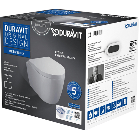 Duravit Me by starck - ME by Starck - compact - PACK - hangtoilet - afmeting pack 510 x 392 x 430 mm - zonder spoel - softclose - glans wit SW115544