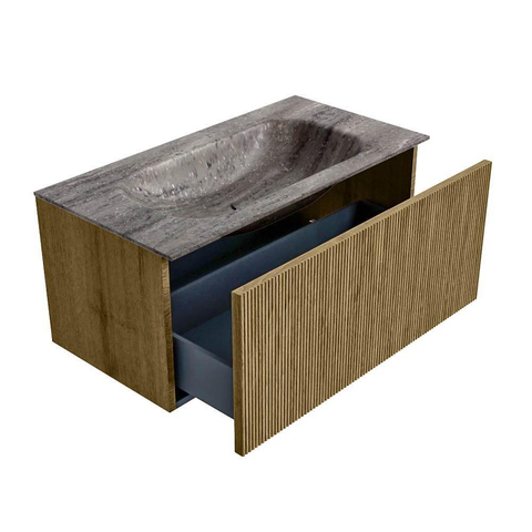MONDIAZ KURVE-DLUX Meuble de salle de bains 90cm couleur Dusk avec 1 tiroir et 0 porte. Vasque BIG SMALL Centre 1 trou de robinet Oza. SW1432978