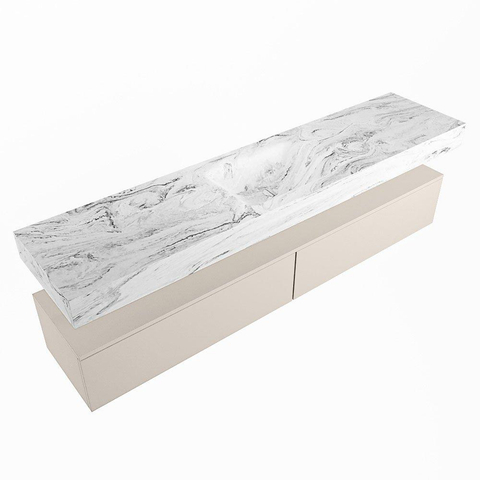 Mondiaz ALAN-DLUX Ensemble de meuble - 200cm - meuble Linen mat - 2 tiroirs - Lavabo Cloud Glace suspendu - vasque Centre - 0 trous de robinet SW805821