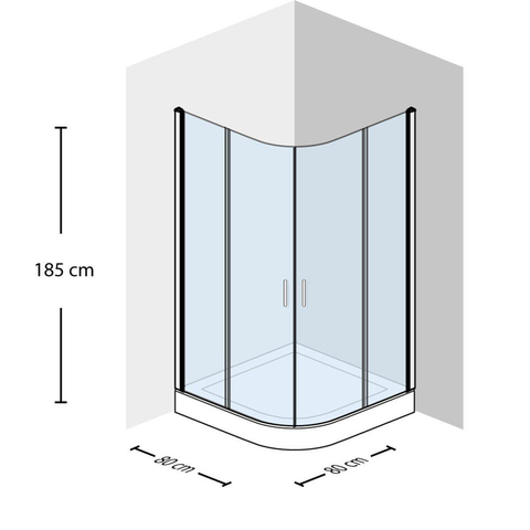Adema Glass douchecabine kwartrond met 2 schuifdeuren 80x80x185cm helder glas inclusief douchebak 4cm SW8755