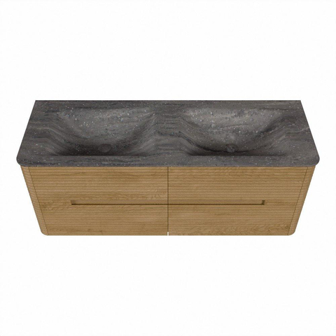 Mondiaz CIRO-DLUX Badkamermeubelset - 130x45x50cm - Solid surface wastafel Oza - 2 wasbak Dubbel - zonder kraangaten - 4 lades - Oak SW1531126