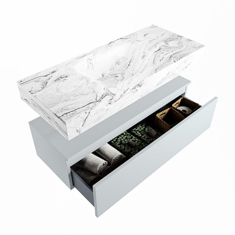 Mondiaz ALAN-DLUX Ensemble de meuble - 110cm - meuble Clay mat - 1 tiroir - Lavabo Cloud Glace suspendu - vasque Centre - 0 trous de robinet SW806186