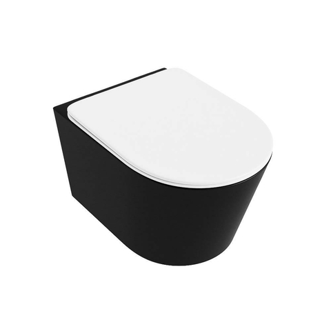 Mondiaz LAVIE hangtoilet – spoelrandloos – 36 x 53 cm – met softclose zitting – Urban (zwart), zitting Talc (wit) SW1208764