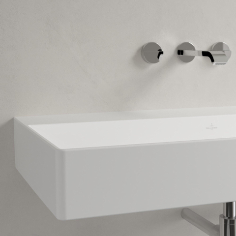 Villeroy & Boch memento 2.0 wastafel - voor handdoekhouders - 100x47cm - zonder overloop - zonder kraangat CeramicPlus - Stone White (mat wit) SW336047