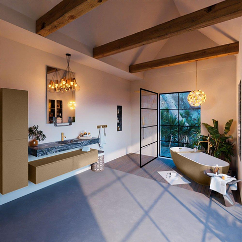 Mondiaz ALAN-DLUX Ensemble de meuble - 150cm - meuble Oro mat - 2 tiroirs - Lavabo Cloud Lava suspendu - vasque Centre - 1 trou de robinet SW808455