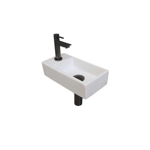 Ink Versus pack lave-mains – 36 x 18 x 9 cm – porcelaine blanche – perçage à gauche – robinet gunmetal SW450897