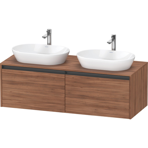 Duravit Ketho.2 Wastafelonderbouwkast - inclusief consoleplaat - met 2 laden - voor dubbele waskommen - 140x55x45.9cm - met handgrepen antraciet - noten mat SW773076