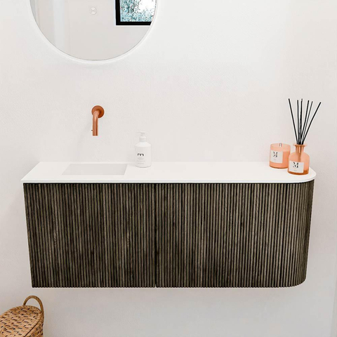 Mondiaz JOYA 101.6cm meuble de toilette - arrondi droit couleur Shadow - Vasque FAYE position Gauche Sans trou de robinet couleur Talc. SW1421452