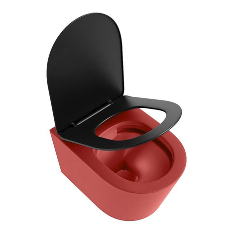 Mondiaz LAVIE hangtoilet – spoelrandloos – 36 x 53 cm – met softclose zitting – Fire (rood), zitting Urban (zwart) SW1208741