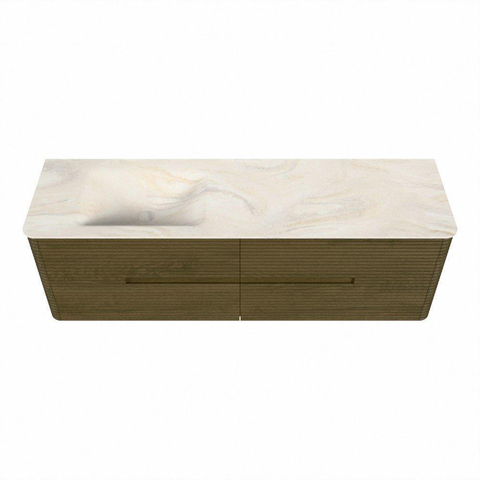 Mondiaz CIRO-DLUX Ensemble de meubles de salle de bains - 160x45x50cm - vasque en solid surface Ostra - 1 bassin à gauche - sans trous de robinet - 4 tiroirs - Dusk SW1533441