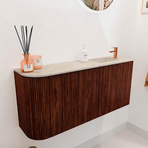 Mondiaz JOYA-DLUX 91.6cm toiletmeubel - ronding links kleur Ruby - Wastafel FAYE positie Rechts 1 kraangat kleur Frappe. SW1423482