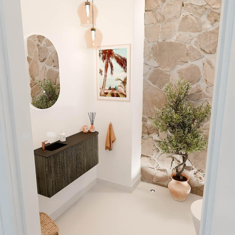 Mondiaz JOYA 91.6cm meuble de salle de bains - arrondi droit couleur Shadow - Vasque FAYE position Gauche 1 trou de robinet couleur Urban SW1421564