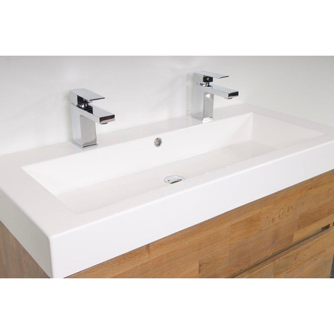 Saniclass Florence lavabo pour meuble 100cm 1 lavabo 2 trous polybéton blanc SW3162