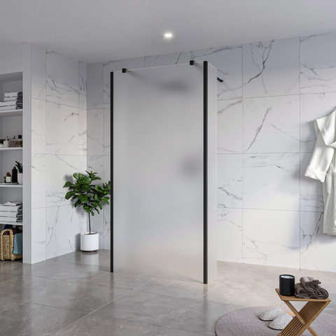 Fortifura Galeria Vrijstaande Inloopdouche - 100x200cm - glas - antikalk - 8mm veiligheidsglas - 2 zijwanden - 30cm - wandsteunen en hoekprofielen - mat zwart SW976668
