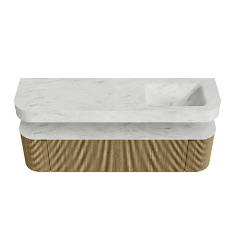 MONDIAZ THOR-DLUX 170cm meuble de salle de bains arrondi gauche + droite couleur Dusk avec 1 tiroir et 2 portes. Vasque suspendue CLOUD Droite 1 trou de robinet couleur Opalo. SW1465444