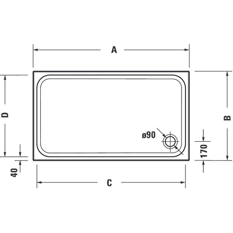 Duravit D-code Kunststof douchebak acryl rechthoekig - zonder paneel - 150x75cm - met afvoergat - diameter 90mm - wit 0295849