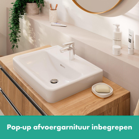 Hansgrohe Vernis Blend 1 greeps wastafelkraan - 70 zinc - met trekwaste - hoogglans chroom SW651663