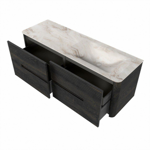 Mondiaz CIRO-DLUX Ensemble de meubles de salle de bains - 140x45x50cm - vasque solid surface Frappe - 1 bassin à droite - sans trous de robinet - 4 tiroirs - Shadow SW1533799
