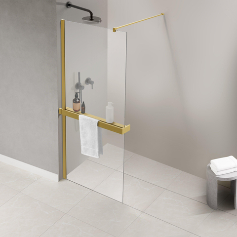 FugaFlow Eccelente Porte-serviettes Acces pour douche à l'italienne - pinces - raccourcissable - laiton brossé (or) SW1408651