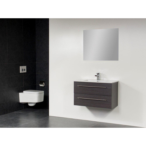 Saniclass Smallline Meuble salle de bain avec miroir 60x38cm céramique 1 trou pour robinetterie Black Wood SW8914