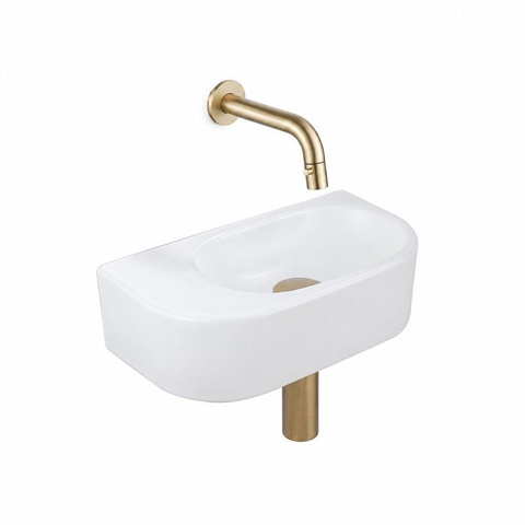 QeramiQ Fuente pack lave-mains – demi-rond – 40 x 21,5 x 12 cm – céramique blanc mat – robinet doré brossé SW1233107