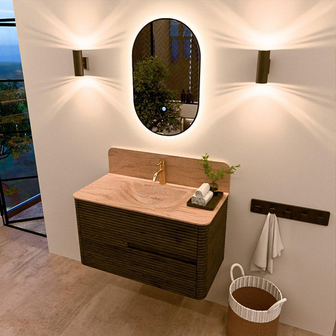 Mondiaz CIRO-DLUX Badkamermeubelset - 90x45x50cm - Solid surface wastafel Saba - 1 wasbak Midden - 1 kraangat - 2 lades - Shadow SW1532687