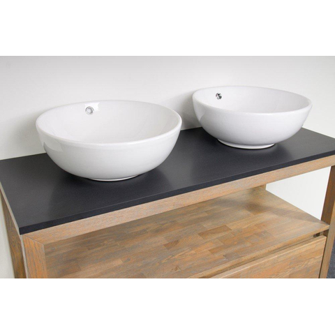 Saniclass Natural Wood Meuble salle de bain avec miroir 120cm Grey Oak avec 2 vasques à poser Blanc SW17552