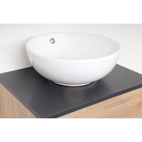 Saniclass Natural Wood Meuble salle de bain avec miroir 80cm suspendu Grey Oak avec vasque à poser Blanc SW17556