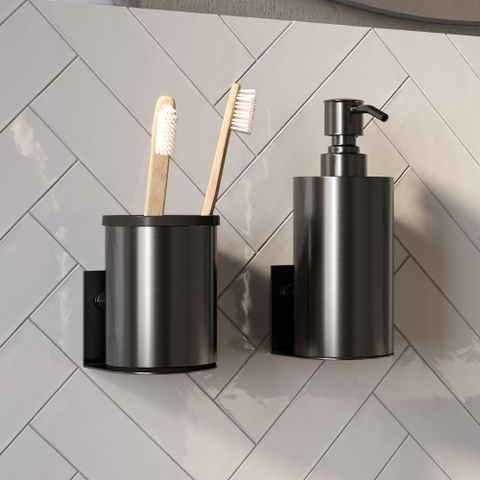 BRAUER Accessoireset - zeepdispenser - beker - met wand ophanging - magnetisch opzetvlak - geborsteld gunmetal SW1471812
