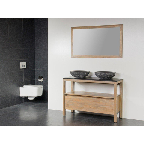 Saniclass Natural Wood Meuble salle de bain avec miroir 120cm Grey Oak avec 2 vasques à poser en pierre naturelle SW17567