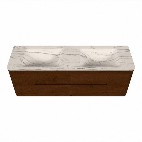 Mondiaz CIRO-DLUX Badkamermeubelset - 150x45x50cm - Solid surface wastafel Nata - 2 wasbak Dubbel - zonder kraangaten - 4 lades - Ruby SW1531914