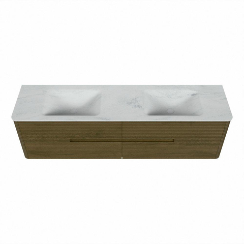 Mondiaz CIRO-DLUX Ensemble meuble de salle de bains - 180x45x50cm - Plan vasque solid surface Opalo - 2 vasques double - sans trous de robinet - 4 tiroirs - Dusk SW1532898